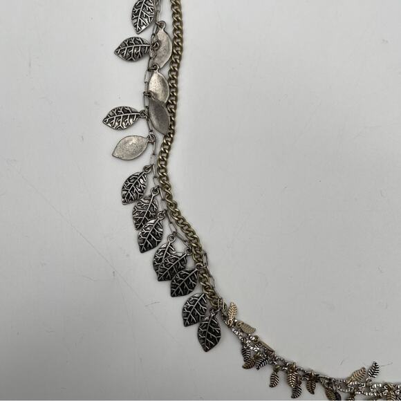 JESSICA SIMPSON Necklace Leaf Feather Boho Mixed Media Gold Silver Long Jewelry - Picture 2 of 10